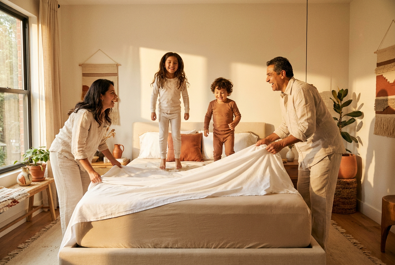 Familia con sábanas premium Litper